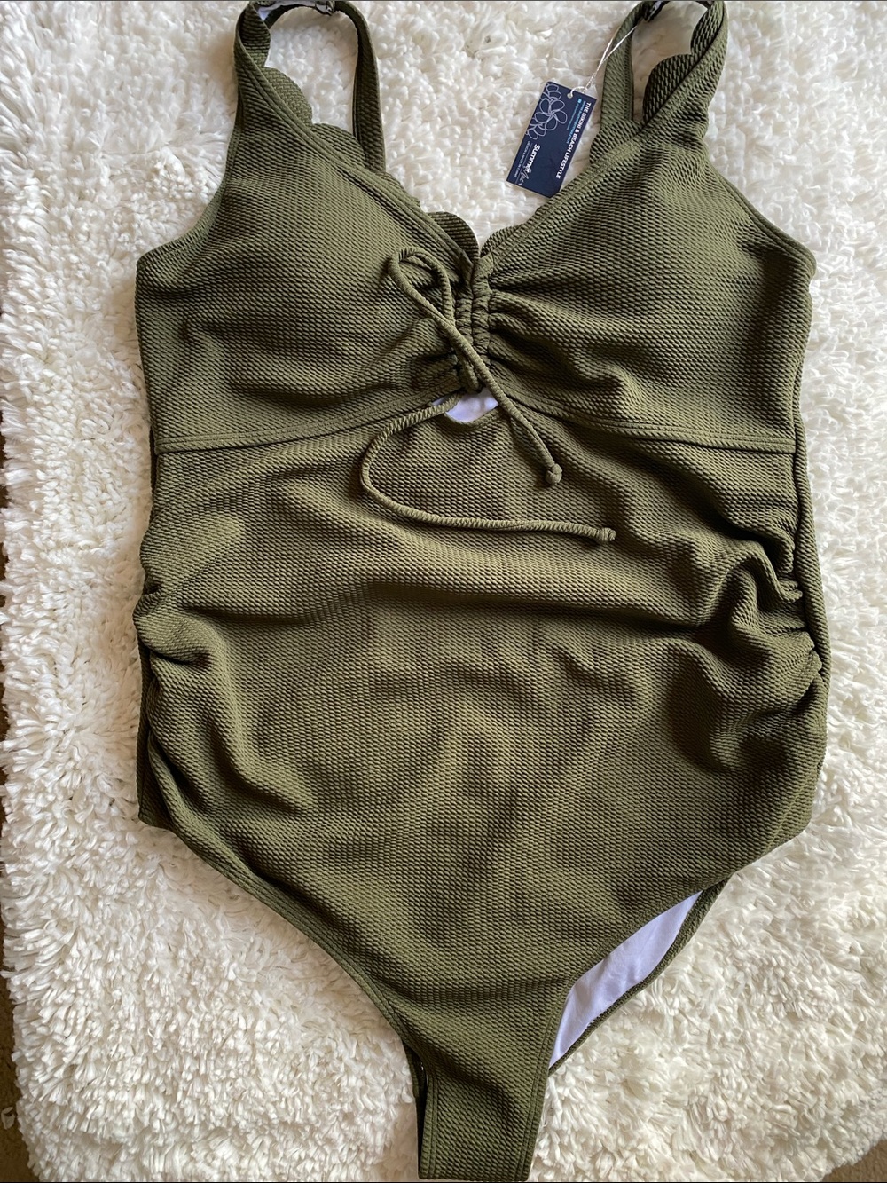 Summer Mae NWT Olive Green Textured Scalloped Maternity One Piece Swimsuit